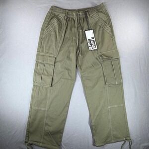 Almost Famous Cargo Jogger Pants Olive Green Y2K Utility Streetwear L